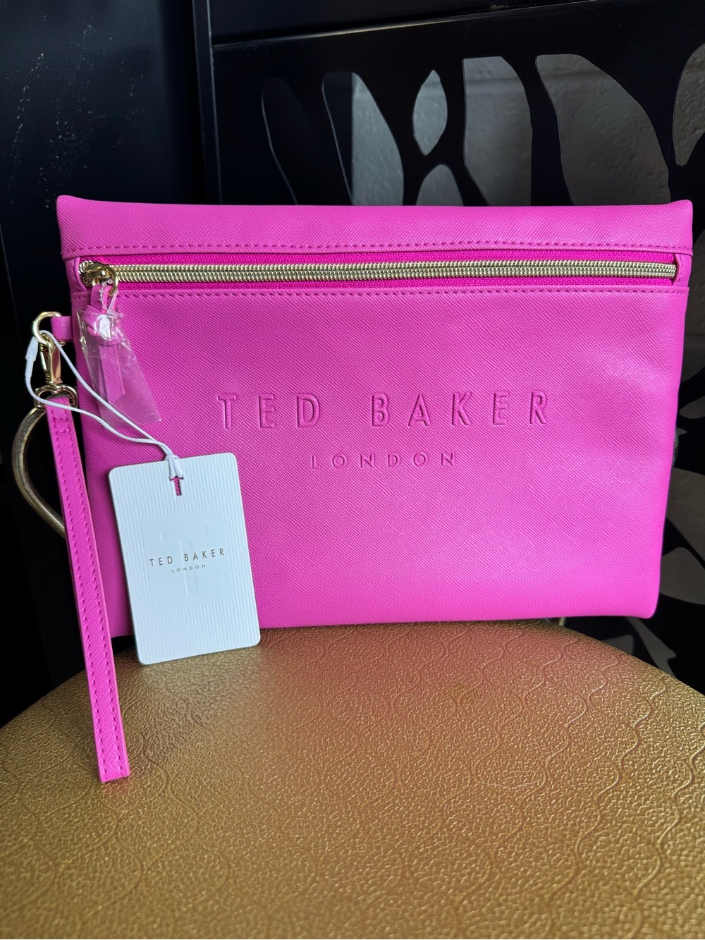 Ted Baker Pink Wristlet Pouch with Gold Zip